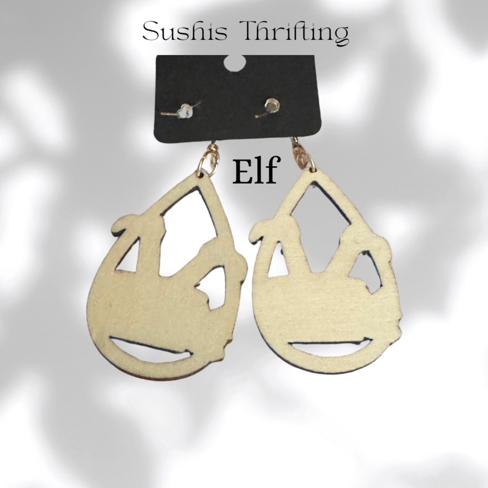3 Wooden Christmas Teardrop Earrings - Picture 4 of 6